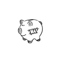 A hand drawn piggy bank with words 'piggy bank' written in cursive on the side vector