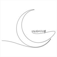 Continuous single line drawing of crescent moon for Ramadan element simple crescent moon line style illustration vector