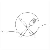 Continuous one line drawing of knife fork spoon outline illustration vector