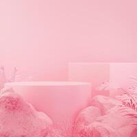 Pink product podium with abstract geometric Stone, Scene for product presentation display. photo