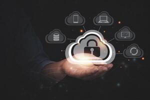 Security lock cyber is a key safe device protection upload backup data on the cloud keep for privacy database. photo