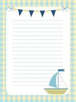 Recording page template with garland with flags and small boat vector
