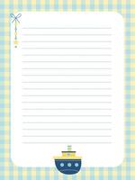 Diary page template with a funny little ship vector