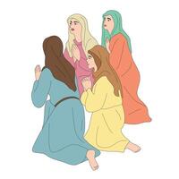 Four women worshippers Jesus resurrections illustration vector