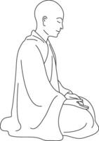 Monk meditate Outline Drawing from aside vector