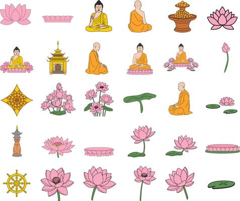 Vesakh Waisak Siddharta Buddha Monk Lotus Illustration