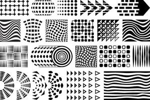 Abstract geometric graphic design elements. Shapes and dotted halftone patterns for your printing and design projects vector