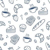 Seamless hand drawn pattern breakfast food. Sketch style, bakery. Italian style vector