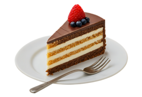 A slice of cake on a plate with a fork png