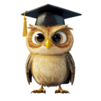 Smart Owl in Graduation Cap and Gown Standing Proudly png