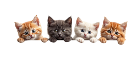 Four fluffy kittens perfectly isolated on transparent background png