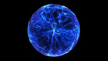 Abstract energetic glow plasma ball with electric charges inside. Glass glossy blue bubble. Neon. Glass shiny sphere with energy. 4k 60fps VJ loop. Cyber sphere neural net. futuristic deep tech orb. video
