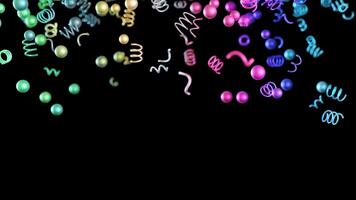 A lively display of colorful confetti falls gracefully against a dark background, featuring various shapes and gradients. This dynamic animation brings joy and excitement to any celebration moment video