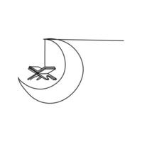 Continuous line drawing of Moon with Mosque Islamic new year concept. vector