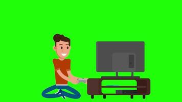 Man Playing Console Game on Television, Green Screen Animation video