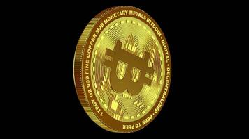 Money, Blockchain, Gold Bitcoin in Full Rotation, Alpha Channel, Coin, Cryptocurrency, Transparent Background, Exclusive, Looped video