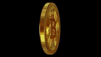 Gold Bitcoin in Full Rotation, Alpha Channel, Coin, Cryptocurrency, Money, Blockchain, Exclusive, Looped, Transparent Background video