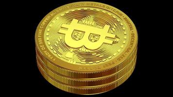 Alpha Channel, Three Gold Bitcoins in Full Rotation, Transparent Background, Cryptocurrency, Exclusive, Blockchain, Looped, Money, Coin video
