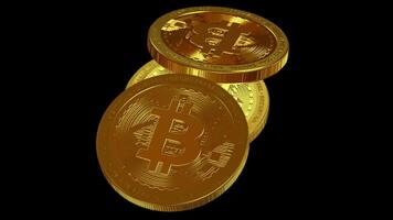 Money, Blockchain, Three Gold Bitcoins in Full Rotation, Alpha Channel, Coin, Cryptocurrency, Transparent Background, Exclusive, Looped video