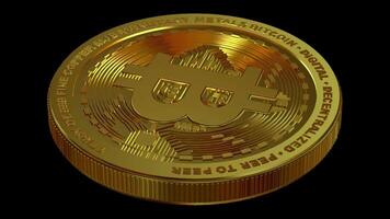 Finances, Gold Bitcoin in Full Rotation, Cryptocurrency, Alpha Channel, Exclusive, Looped, Transparent Background, Coin, Blockchain video