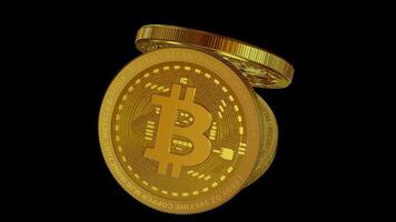 Exclusive, Three Gold Bitcoins in Full Rotation, Transparent Background, Coin, Cryptocurrency, Alpha Channel, Blockchain, Looped, Money video