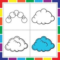 Clouds coloring page with different shapes and colors vector