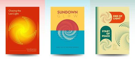 A retro-inspired poster collection with abstract sun motifs and vintage color palettes. Great for book covers, music artwork, and creative visuals. vector