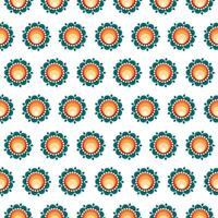 Vibrant seamless mandala-inspired floral pattern with orange and teal tones. Great for digital papers, textiles, and printables vector