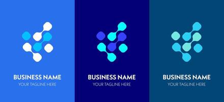 Tech-inspired logo designs featuring hexagonal dot clusters. Great for digital, science, or molecular branding needs. vector