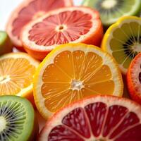 A close up of a bunch of sliced oranges and kiwi photo