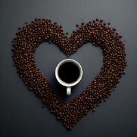 Coffee beans heart shape on black background photo