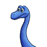 A This features cartoon style blue dinosaur with long neck and friendly expression. dinosaur has large, expressive eyes and simple, smooth texture, giving it playful and approachable appearance png