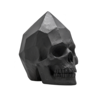 A geometric, faceted skull sculpture in dark gray, blending art and anatomy with modern, abstract design. sharp angles and smooth surfaces create striking visual effect png