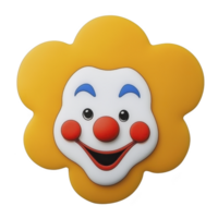 A cheerful clown face with yellow flower shaped background, featuring big smile, red nose, and blue eyebrows, evokes playful and whimsical atmosphere png