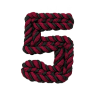 An image features bold, red rope twisted into shape of number five against plain background. texture and color of rope create striking visual effect png