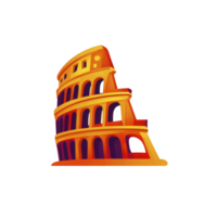 An image features colorful, stylized illustration of Colosseum, showcasing its iconic arches and ancient architecture. vibrant colors add modern twist to this historic landmark. Colosseum png