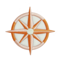 A vibrant embroidered compass rose patch with orange and peach tones, symbolizing direction and exploration. intricate stitching adds texture and depth, making it ideal for clothing or accessories png