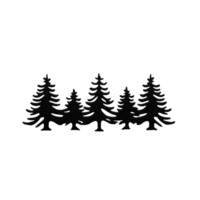 A row of stylized evergreen trees in silhouette creates simple and elegant forest design. black and white contrast adds classic touch, making it suitable for various artistic applications png