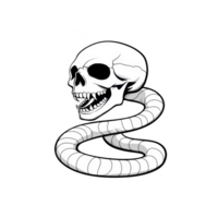 A stylized illustration of snake coiled around skull, blending elements of danger and mystery. monochrome design emphasizes eerie and dramatic nature of artwork png