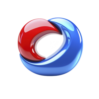 A This features glossy, abstract 3D shape with red and blue curved elements intertwined, creating dynamic and modern design. smooth, reflective surfaces add sense of depth and movement png