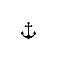 A simple black anchor icon is centered on transparency background, symbolizing stability and strength. minimalist design is clean and straightforward, making it versatile for various uses png