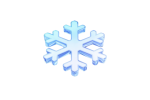 A 3D rendered blue snowflake with glossy finish, symbolizing winter and cold weather. snowflake intricate design highlights its symmetry and delicate structure, evoking sense of chill and seasonal png