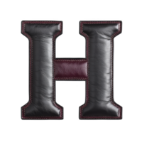 A bold, uppercase letter H crafted from black leather with red stitching, creating stylish and textured appearance. design is modern and sophisticated, ideal for fashion or design projects png