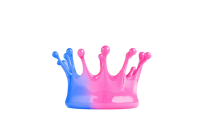 A vibrant splash of pink and blue liquid forms crown shape against transparency background, symbolizing creativity and fluidity png