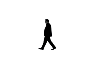 A silhouette of man walking against plain background, conveying sense of movement and simplicity. image captures profile of figure in minimalist style png