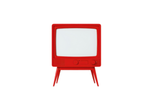 A retro red television set with blank screen, featuring vintage design and standing on four legs, isolated on transparency background png