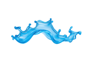 A dynamic splash of vibrant blue liquid forms abstract wave shape, capturing motion and fluidity against transparency background png