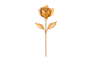 A single golden rose with detailed petals and leaves on transparent background, symbolizing elegance and luxury. metallic sheen adds touch of sophistication, making it ideal for decorative purposes png