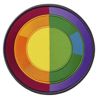 A This features colorful circular patch divided into segments with vibrant colors including red orange yellow green blue and purple. design is symmetrical and visually striking.Colorful circular png