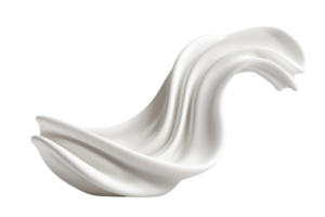 A smooth, abstract white sculpture with flowing curves and elegant design, resembling wave or fabric in motion, isolated on transparency background png